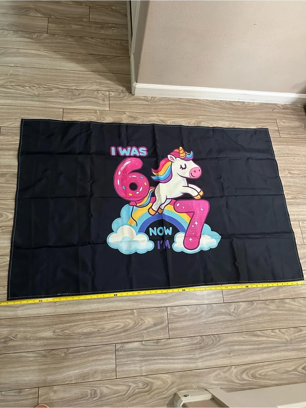 Unicorn 6/7th Birthday Graphic Banner- Black 34”x53”